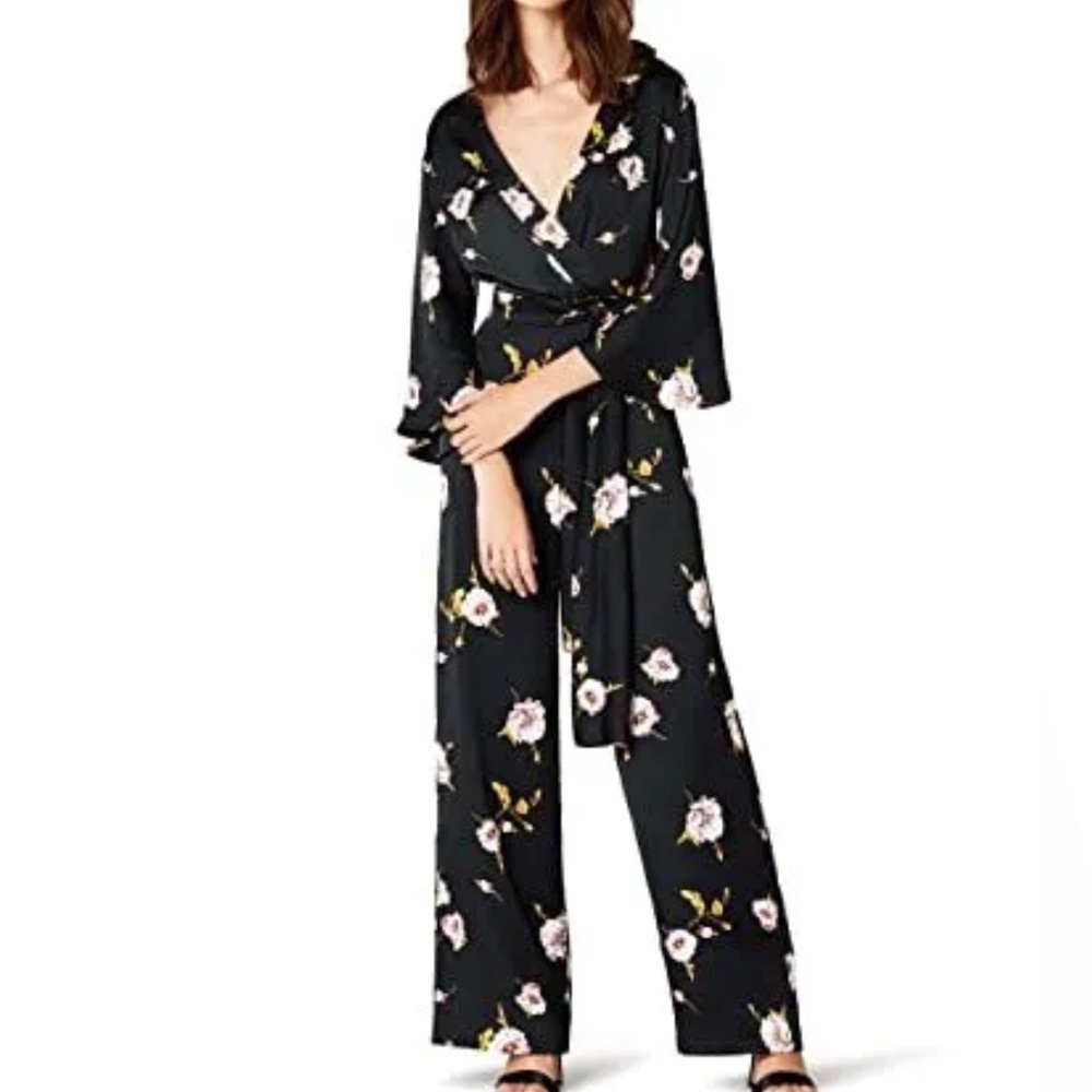 Floral Deep Neck Kimono Sleeve Floral Jumpsuit NEW